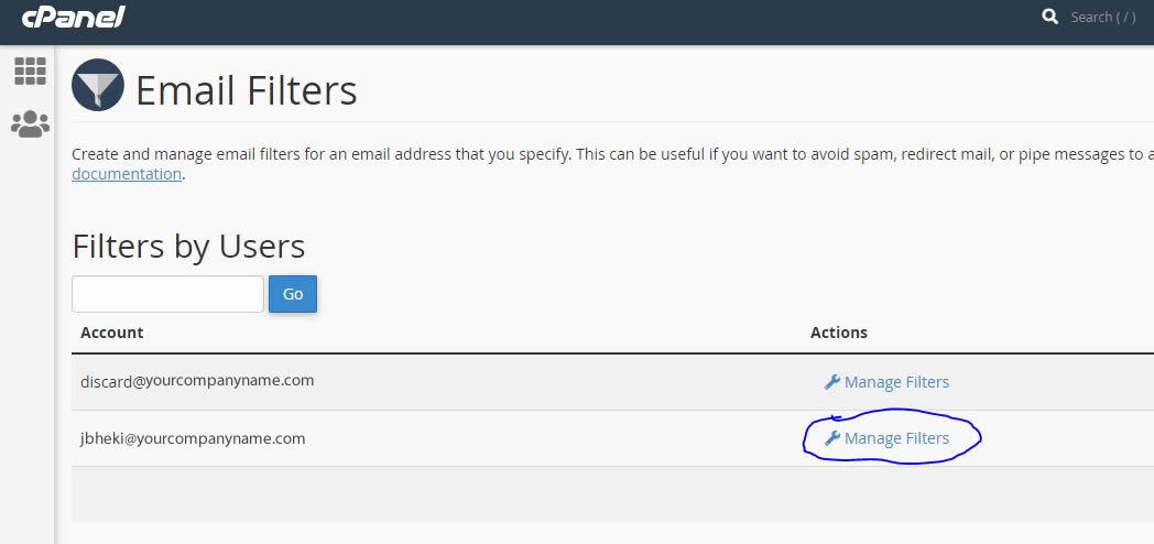 configure redirection/forward of specific user emails to another email address in Cpanel