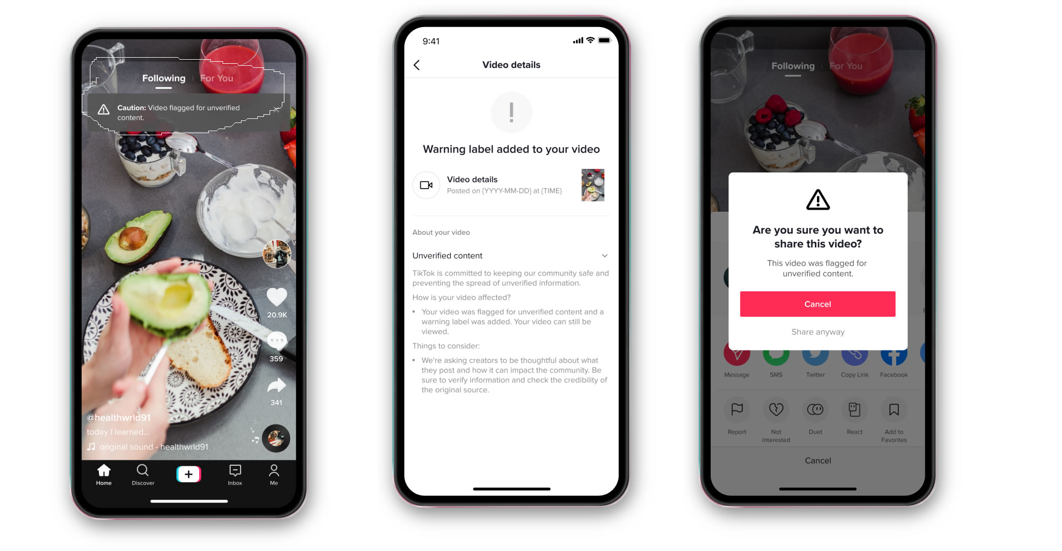 TikTok adds security feature to warn you on spread of misinformation.