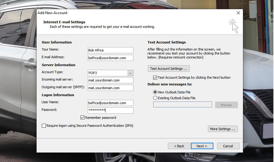 Howto configure Microsoft Outlook 2010