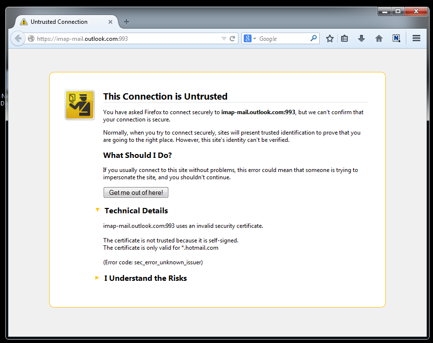 outlook mitm digital certificate